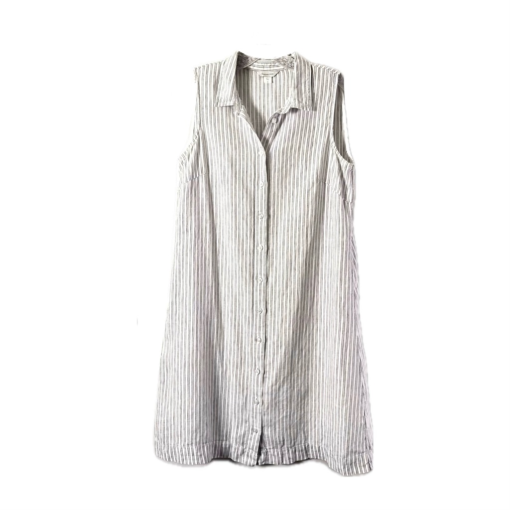 Garnet Hill Sleeveless Linen Button Down Shirt Dress In Pinstriped Pattern